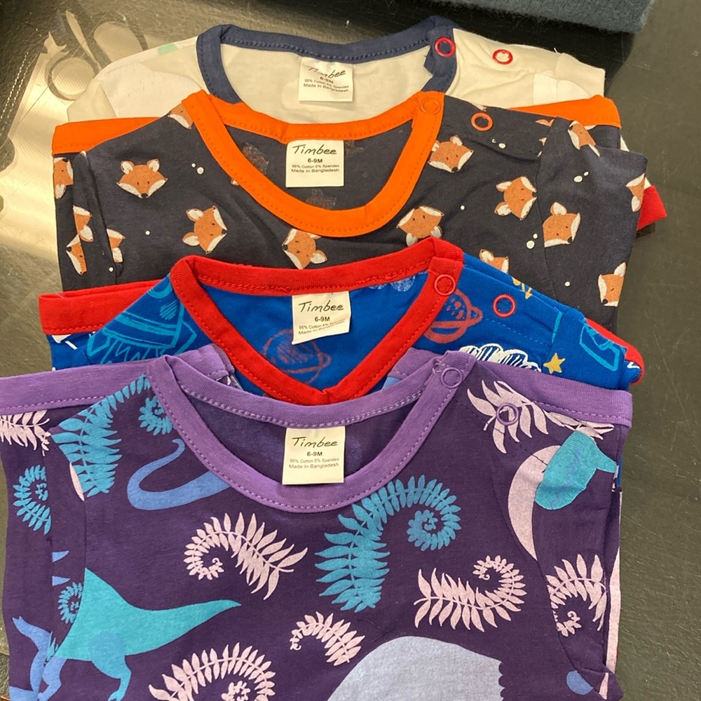 Lot of 4 Timbee Baby Rompers size 3-6m, 6-9m 9-12 Cotton NEW fresh out of pkg